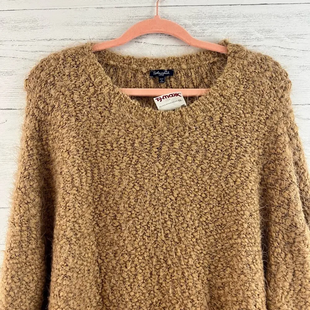 Splendid Eyelash Knit Tan Long Sleeve Pull Over Sweater Size L
